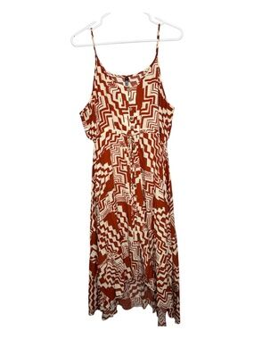 Brovave summer casual boho geometric print dress XL orange & cream v-neck front